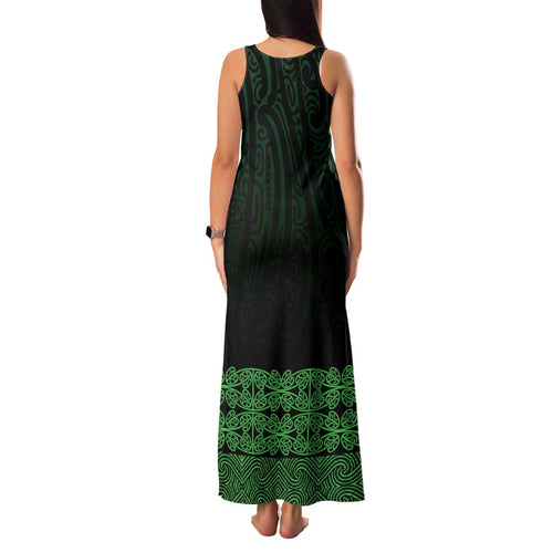 New Zealand Maori Kowhaiwhai Family Matching Tank Maxi Dress and Hawaiian Shirt Kakariki Maui and Mangopare