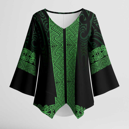 New Zealand Maori Kowhaiwhai Kimono Sleeve Blouse Kakariki Maui and Mangopare - Aussie Hoodie