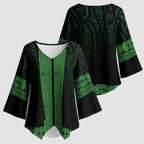 New Zealand Maori Kowhaiwhai Kimono Sleeve Blouse Kakariki Maui and Mangopare - Aussie Hoodie