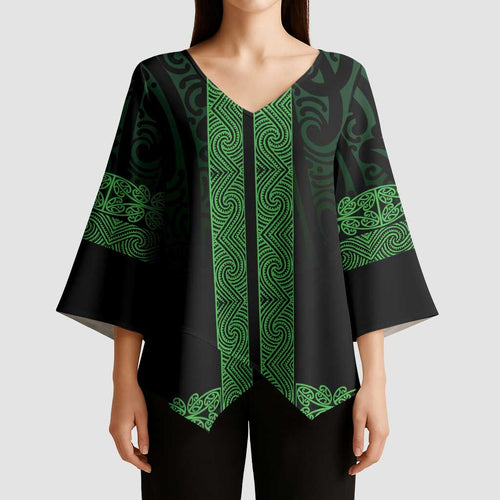 New Zealand Maori Kowhaiwhai Kimono Sleeve Blouse Kakariki Maui and Mangopare - Aussie Hoodie