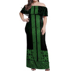 New Zealand Maori Kowhaiwhai Off Shoulder Maxi Dress Kakariki Maui and Mangopare