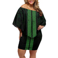 New Zealand Maori Kowhaiwhai Off Shoulder Short Dress Kakariki Maui and Mangopare