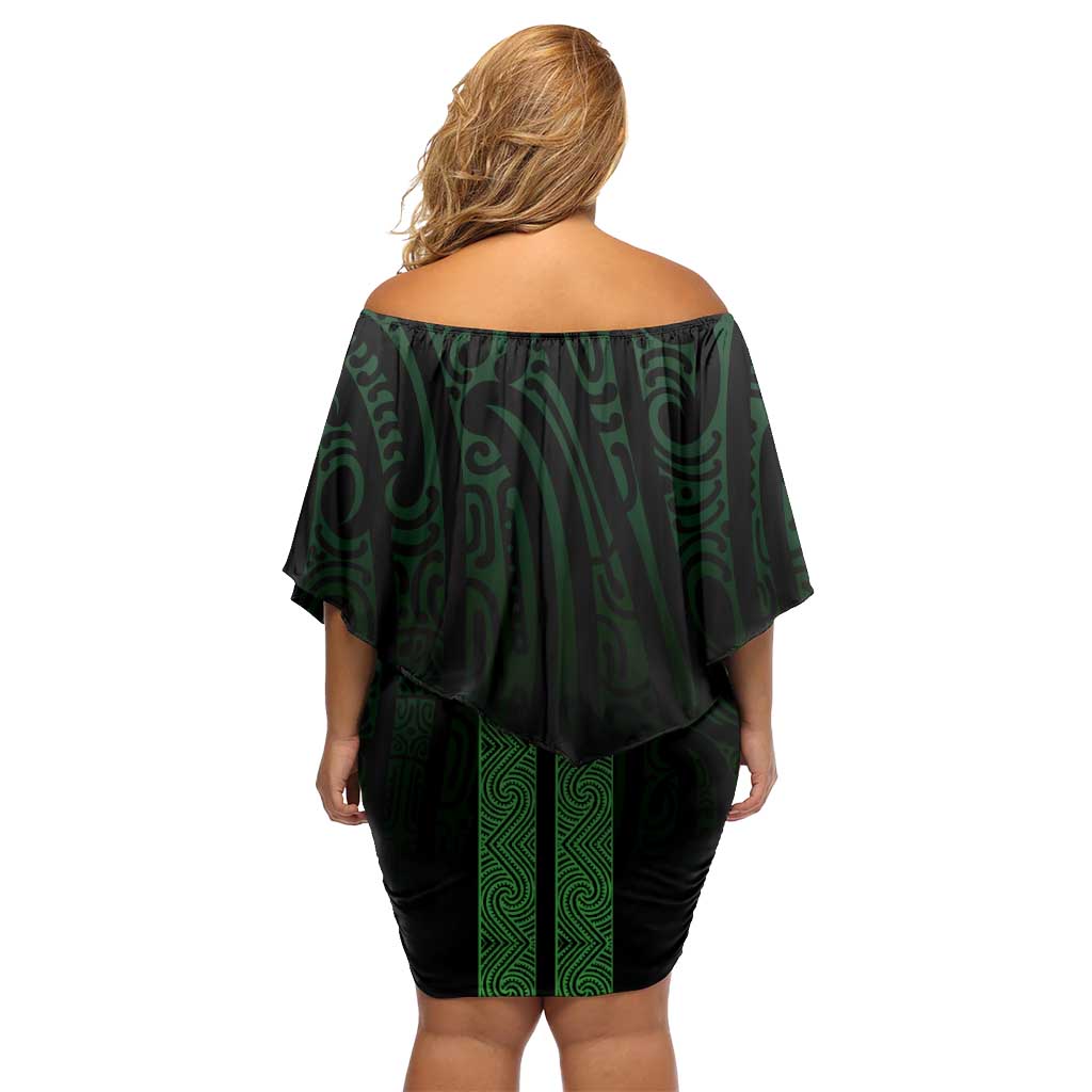 New Zealand Maori Kowhaiwhai Off Shoulder Short Dress Kakariki Maui and Mangopare