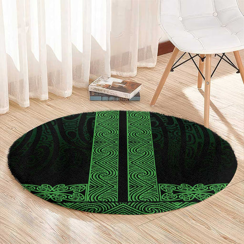 New Zealand Maori Kowhaiwhai Round Carpet Kakariki Maui and Mangopare