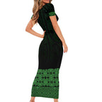 New Zealand Maori Kowhaiwhai Short Sleeve Bodycon Dress Kakariki Maui and Mangopare