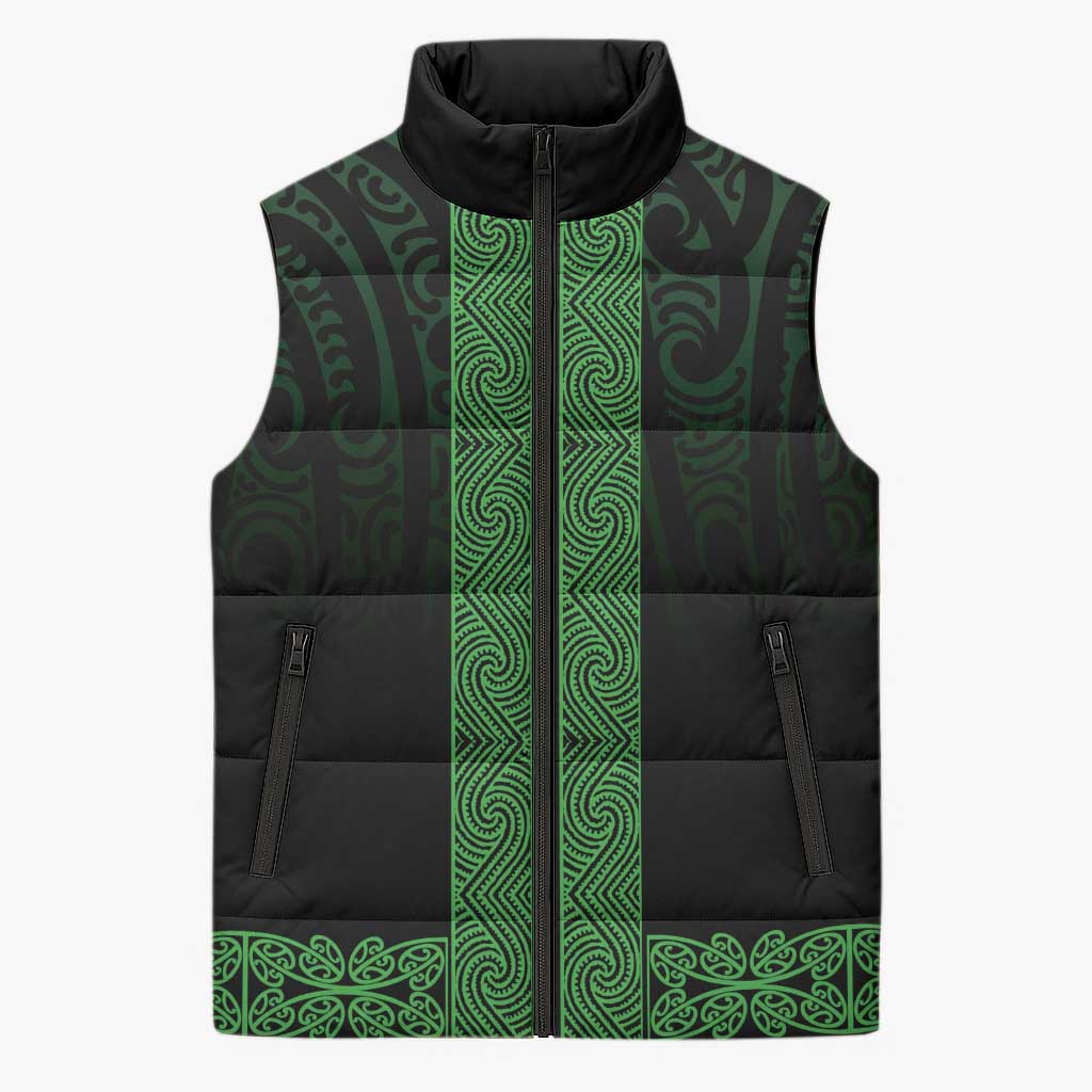 New Zealand Maori Kowhaiwhai Sleeveless Puffer Jacket Kakariki Maui and Mangopare - Aussie Hoodie