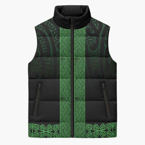 New Zealand Maori Kowhaiwhai Sleeveless Puffer Jacket Kakariki Maui and Mangopare - Aussie Hoodie