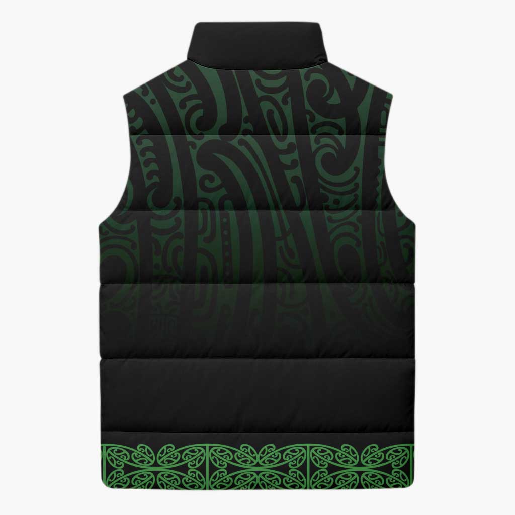 New Zealand Maori Kowhaiwhai Sleeveless Puffer Jacket Kakariki Maui and Mangopare - Aussie Hoodie
