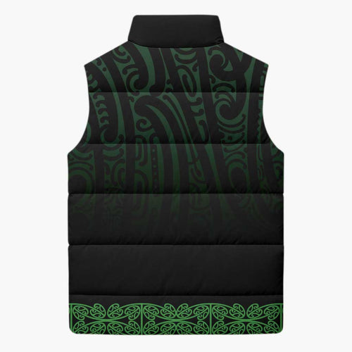 New Zealand Maori Kowhaiwhai Sleeveless Puffer Jacket Kakariki Maui and Mangopare - Aussie Hoodie