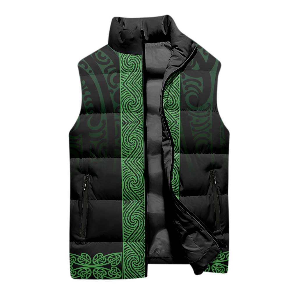 New Zealand Maori Kowhaiwhai Sleeveless Puffer Jacket Kakariki Maui and Mangopare - Aussie Hoodie