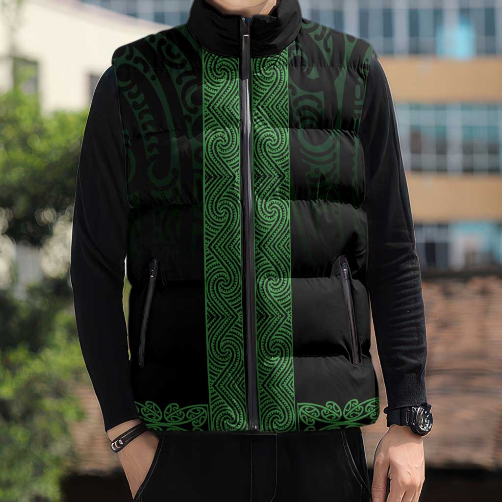 New Zealand Maori Kowhaiwhai Sleeveless Puffer Jacket Kakariki Maui and Mangopare - Aussie Hoodie