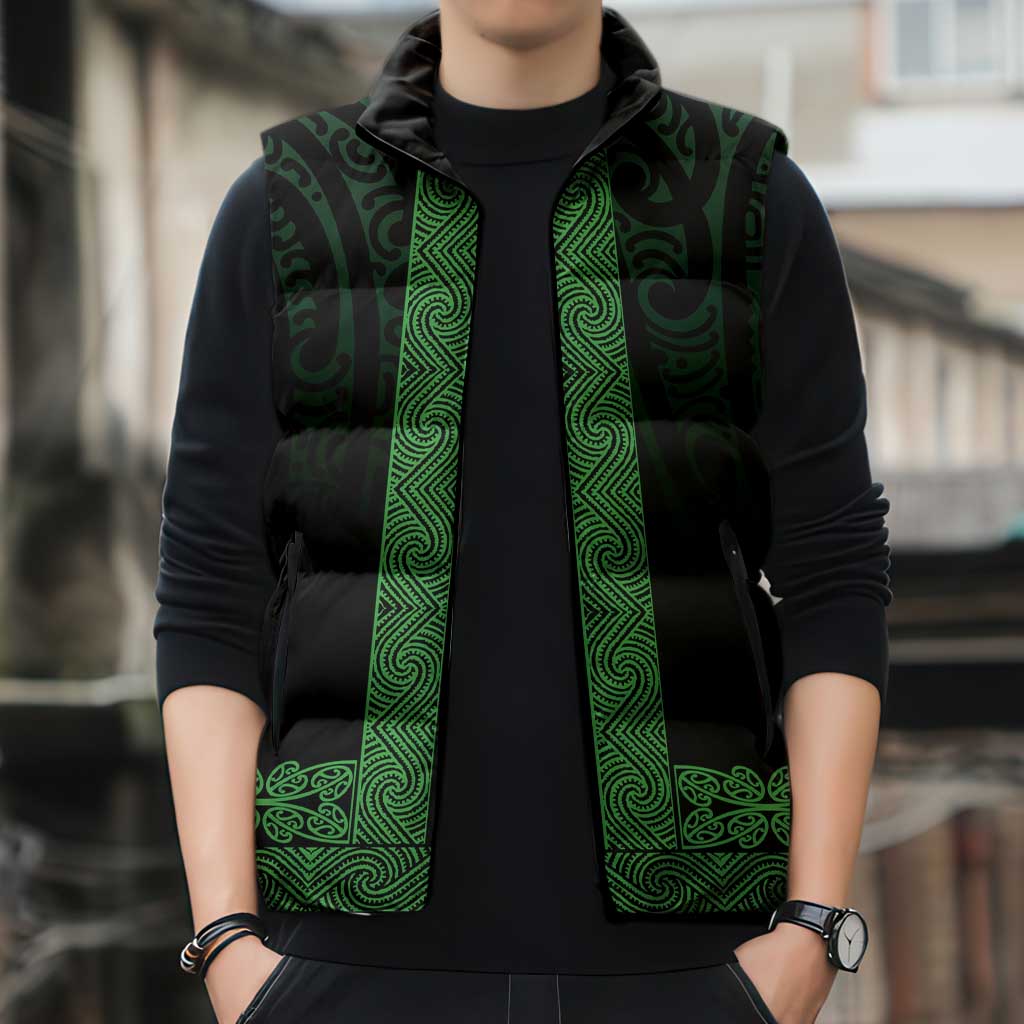 New Zealand Maori Kowhaiwhai Sleeveless Puffer Jacket Kakariki Maui and Mangopare - Aussie Hoodie