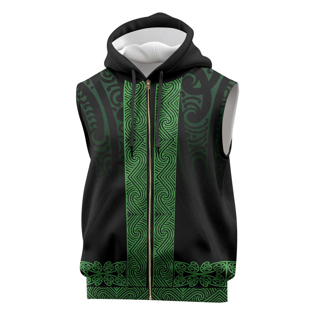 New Zealand Maori Kowhaiwhai Sleeveless Zip Hoodie Kakariki Maui and Mangopare - Aussie Hoodie