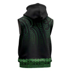New Zealand Maori Kowhaiwhai Sleeveless Zip Hoodie Kakariki Maui and Mangopare LT9