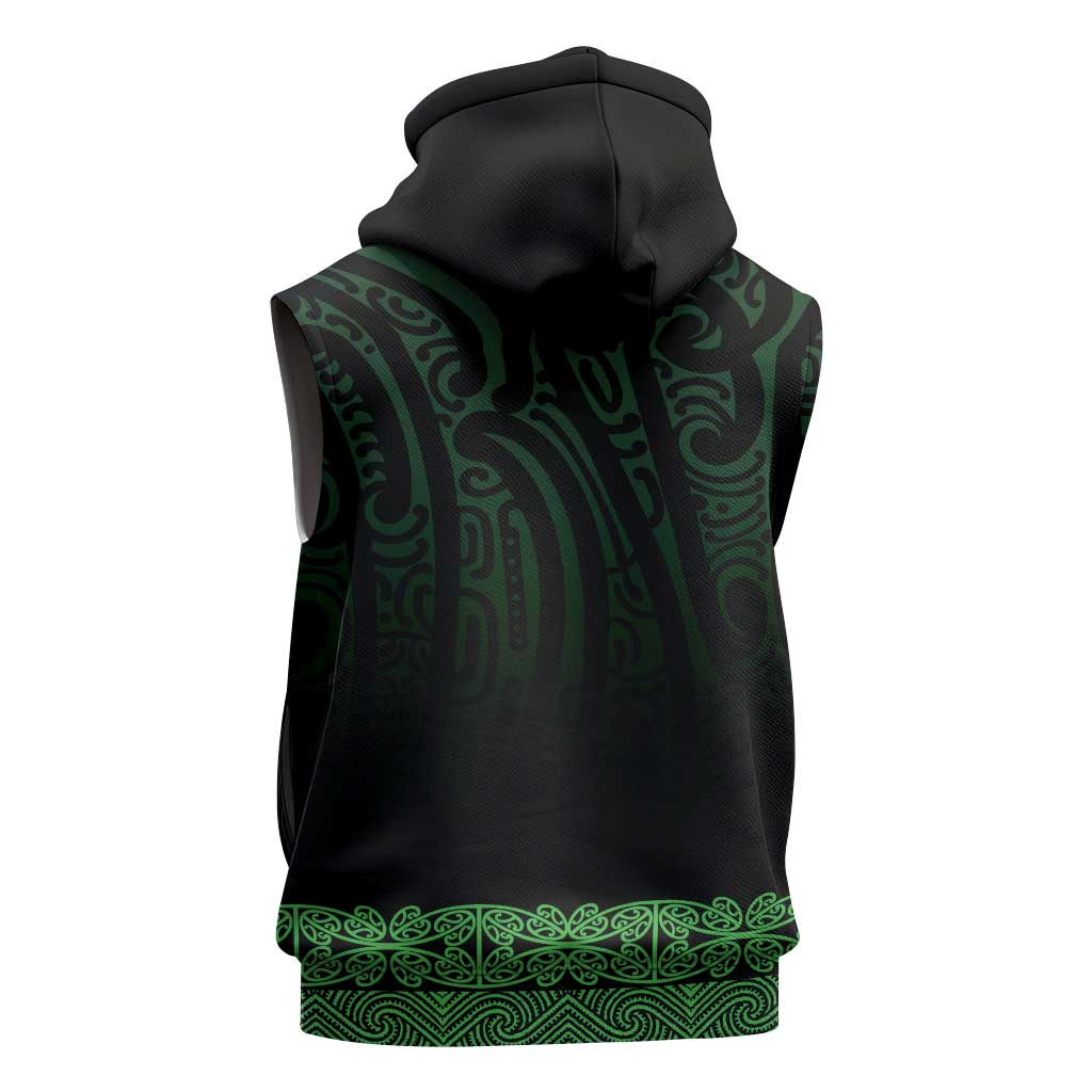 New Zealand Maori Kowhaiwhai Sleeveless Zip Hoodie Kakariki Maui and Mangopare LT9
