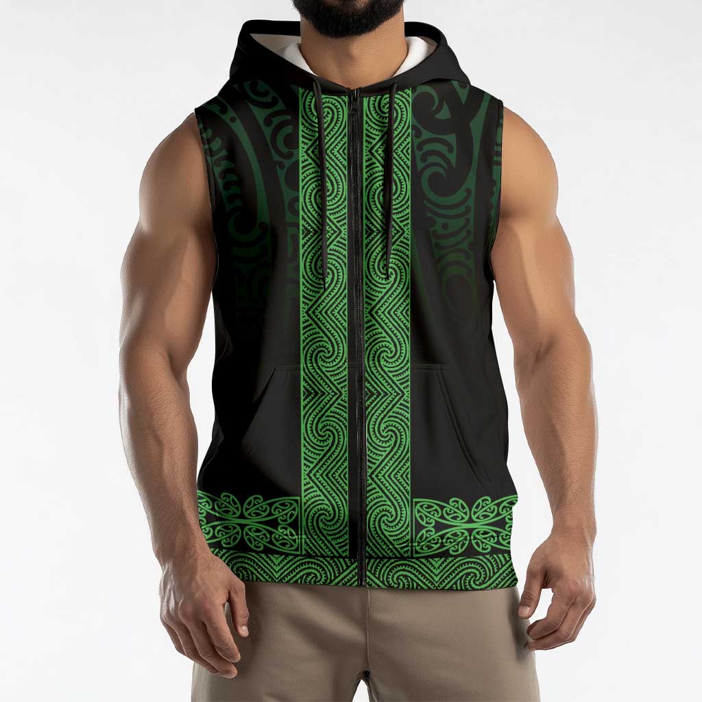 New Zealand Maori Kowhaiwhai Sleeveless Zip Hoodie Kakariki Maui and Mangopare LT9