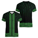 New Zealand Maori Kowhaiwhai Women V-Neck T-Shirt Kakariki Maui and Mangopare