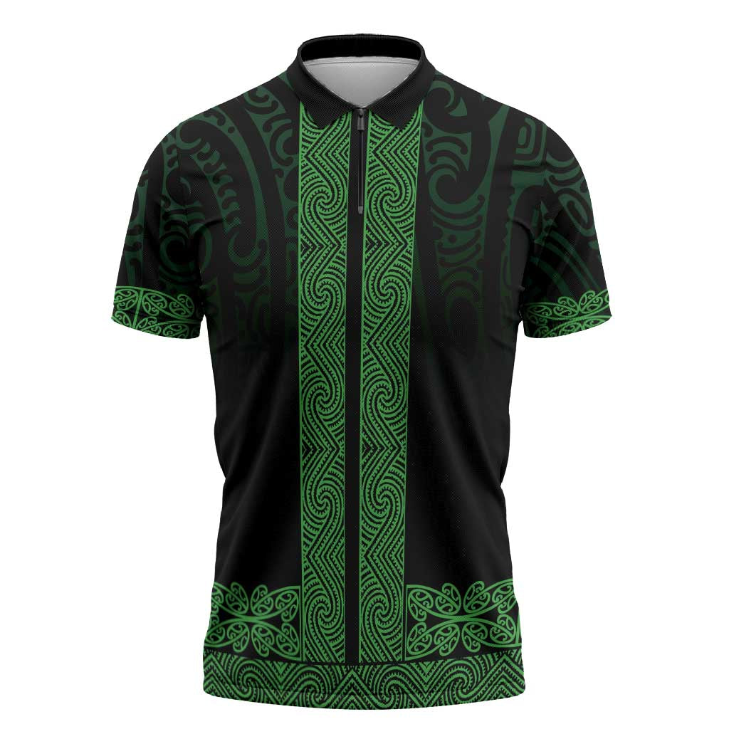 New Zealand Maori Kowhaiwhai Zipper Polo Shirt Kakariki Maui and Mangopare - Aussie Hoodie