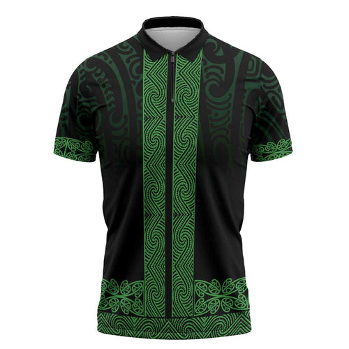 New Zealand Maori Kowhaiwhai Zipper Polo Shirt Kakariki Maui and Mangopare - Aussie Hoodie