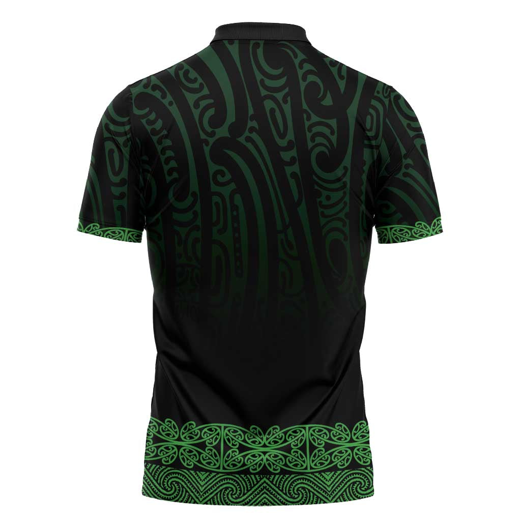 New Zealand Maori Kowhaiwhai Zipper Polo Shirt Kakariki Maui and Mangopare - Aussie Hoodie