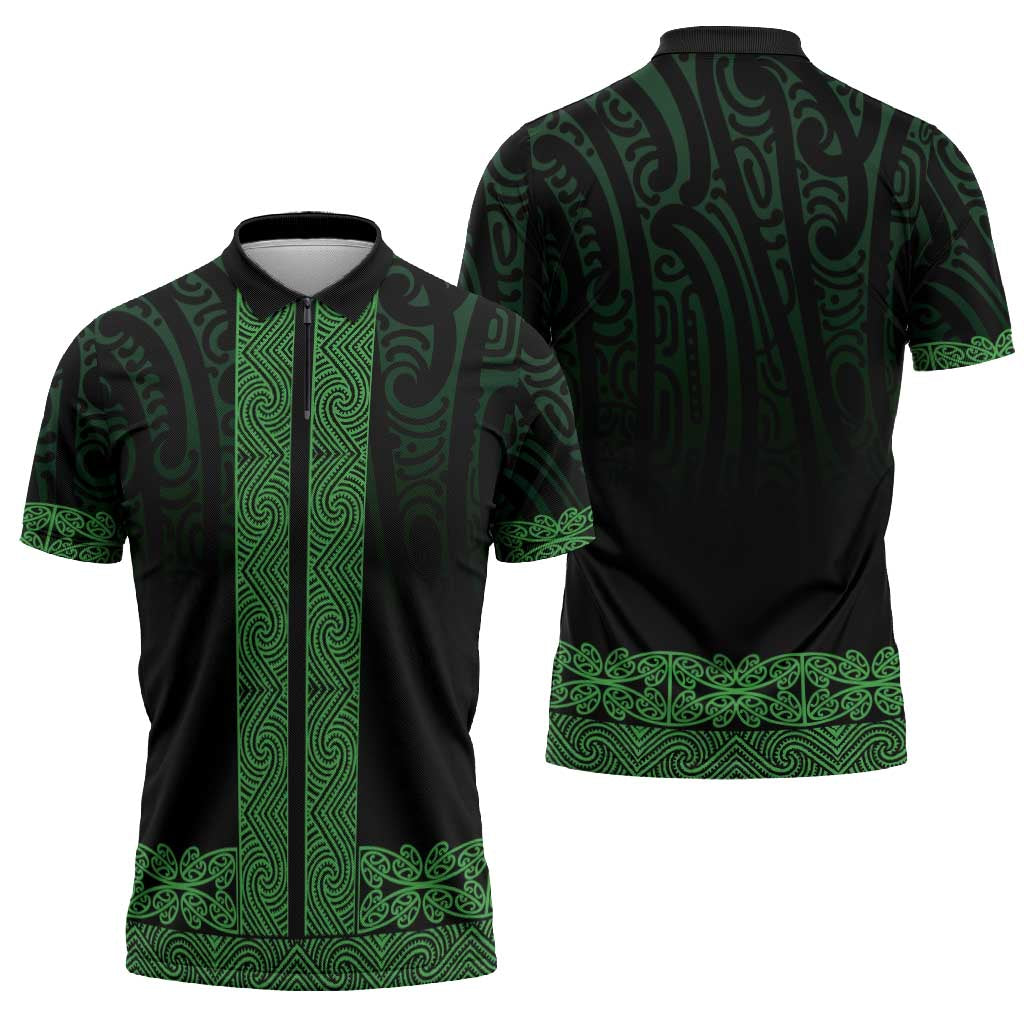 New Zealand Maori Kowhaiwhai Zipper Polo Shirt Kakariki Maui and Mangopare - Aussie Hoodie