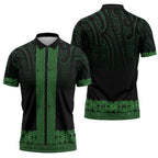 New Zealand Maori Kowhaiwhai Zipper Polo Shirt Kakariki Maui and Mangopare - Aussie Hoodie