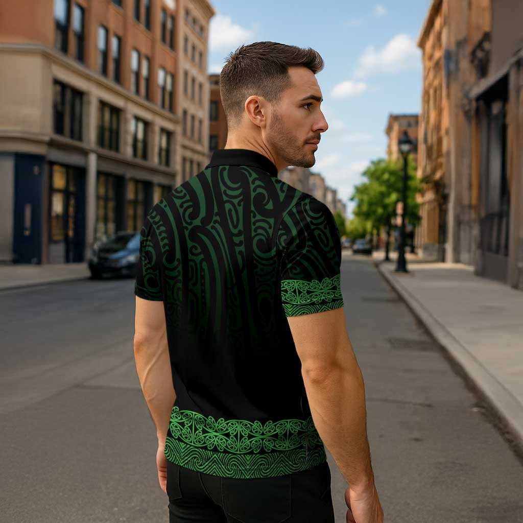 New Zealand Maori Kowhaiwhai Zipper Polo Shirt Kakariki Maui and Mangopare - Aussie Hoodie