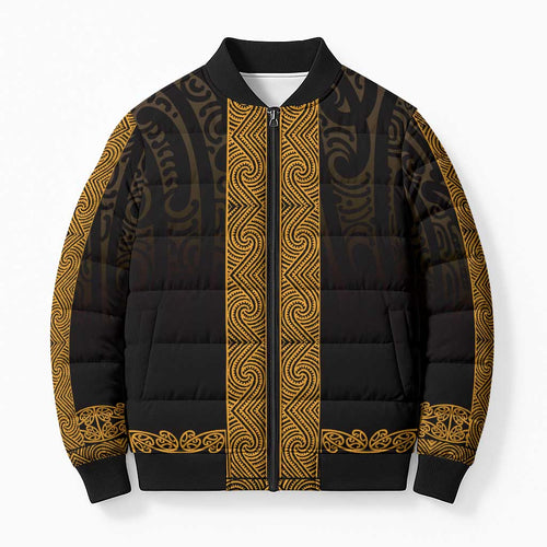 New Zealand Maori Kowhaiwhai Bomber Puffer Jacket Karaka Maui and Mangopare - Aussie Hoodie