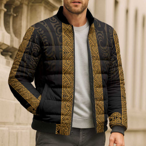 New Zealand Maori Kowhaiwhai Bomber Puffer Jacket Karaka Maui and Mangopare - Aussie Hoodie