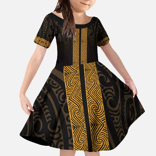 New Zealand Maori Kowhaiwhai Family Matching Long Sleeve Bodycon Dress and Hawaiian Shirt Karaka Maui and Mangopare