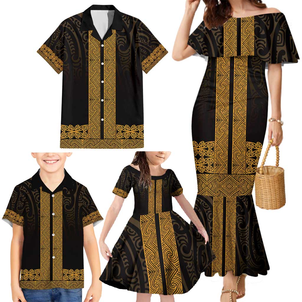 New Zealand Maori Kowhaiwhai Family Matching Mermaid Dress and Hawaiian Shirt Karaka Maui and Mangopare