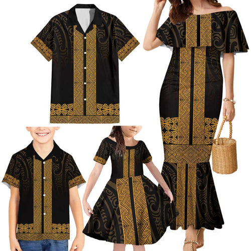 New Zealand Maori Kowhaiwhai Family Matching Mermaid Dress and Hawaiian Shirt Karaka Maui and Mangopare