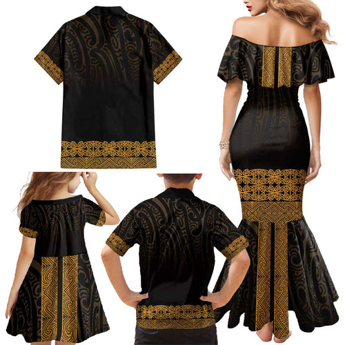 New Zealand Maori Kowhaiwhai Family Matching Mermaid Dress and Hawaiian Shirt Karaka Maui and Mangopare