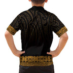 New Zealand Maori Kowhaiwhai Family Matching Off The Shoulder Long Sleeve Dress and Hawaiian Shirt Karaka Maui and Mangopare
