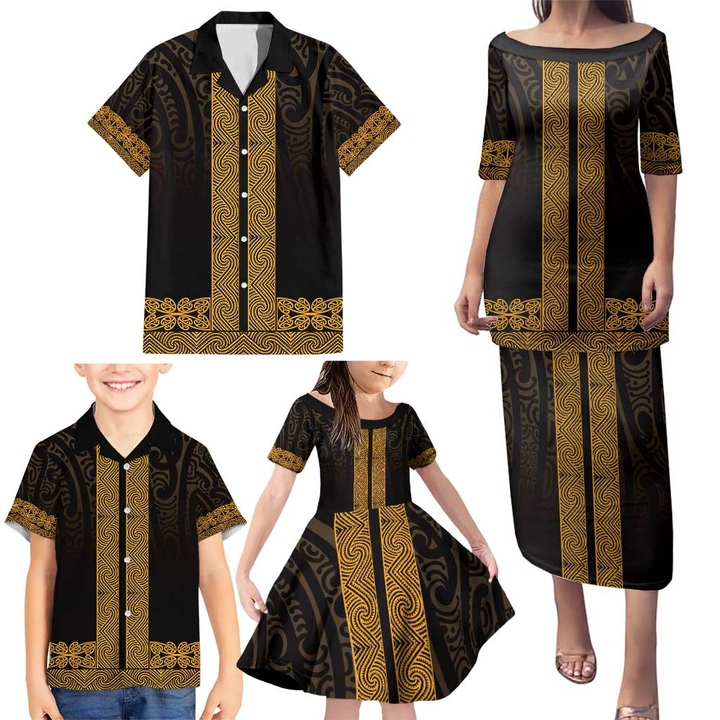 New Zealand Maori Kowhaiwhai Family Matching Puletasi and Hawaiian Shirt Karaka Maui and Mangopare