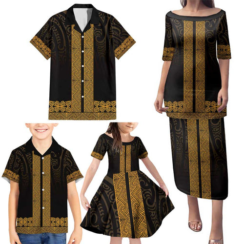 New Zealand Maori Kowhaiwhai Family Matching Puletasi and Hawaiian Shirt Karaka Maui and Mangopare