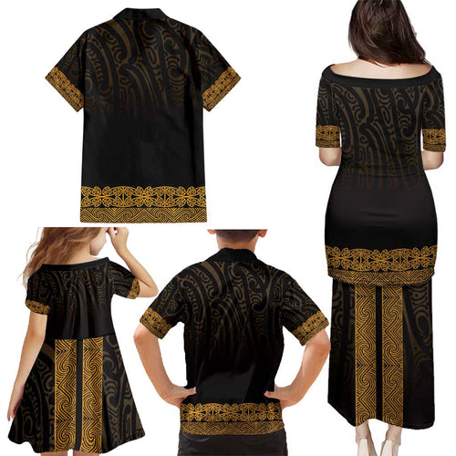 New Zealand Maori Kowhaiwhai Family Matching Puletasi and Hawaiian Shirt Karaka Maui and Mangopare