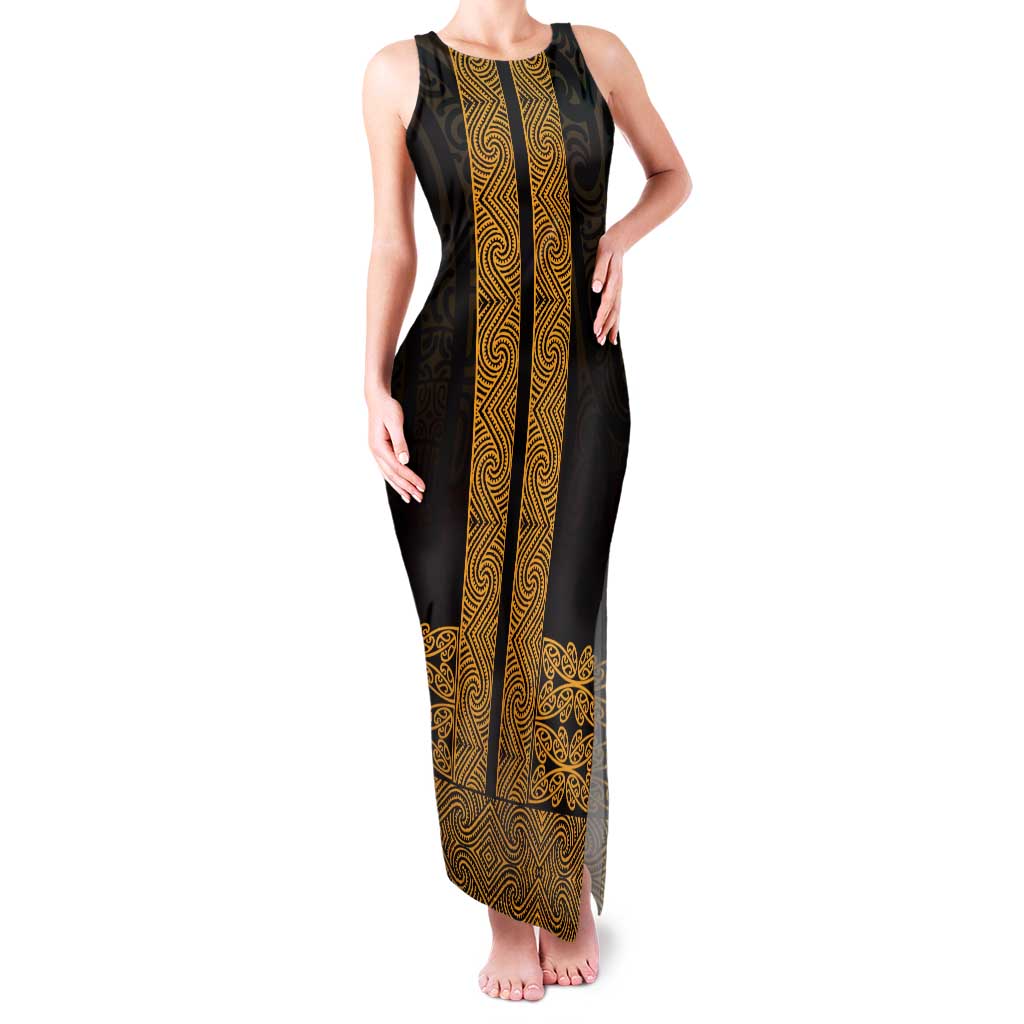 New Zealand Maori Kowhaiwhai Family Matching Tank Maxi Dress and Hawaiian Shirt Karaka Maui and Mangopare