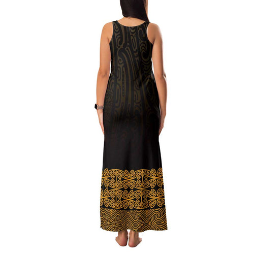 New Zealand Maori Kowhaiwhai Family Matching Tank Maxi Dress and Hawaiian Shirt Karaka Maui and Mangopare