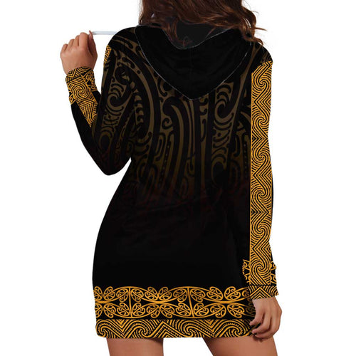 New Zealand Maori Kowhaiwhai Hoodie Dress Karaka Maui and Mangopare