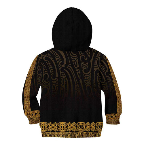 New Zealand Maori Kowhaiwhai Kid Hoodie Karaka Maui and Mangopare