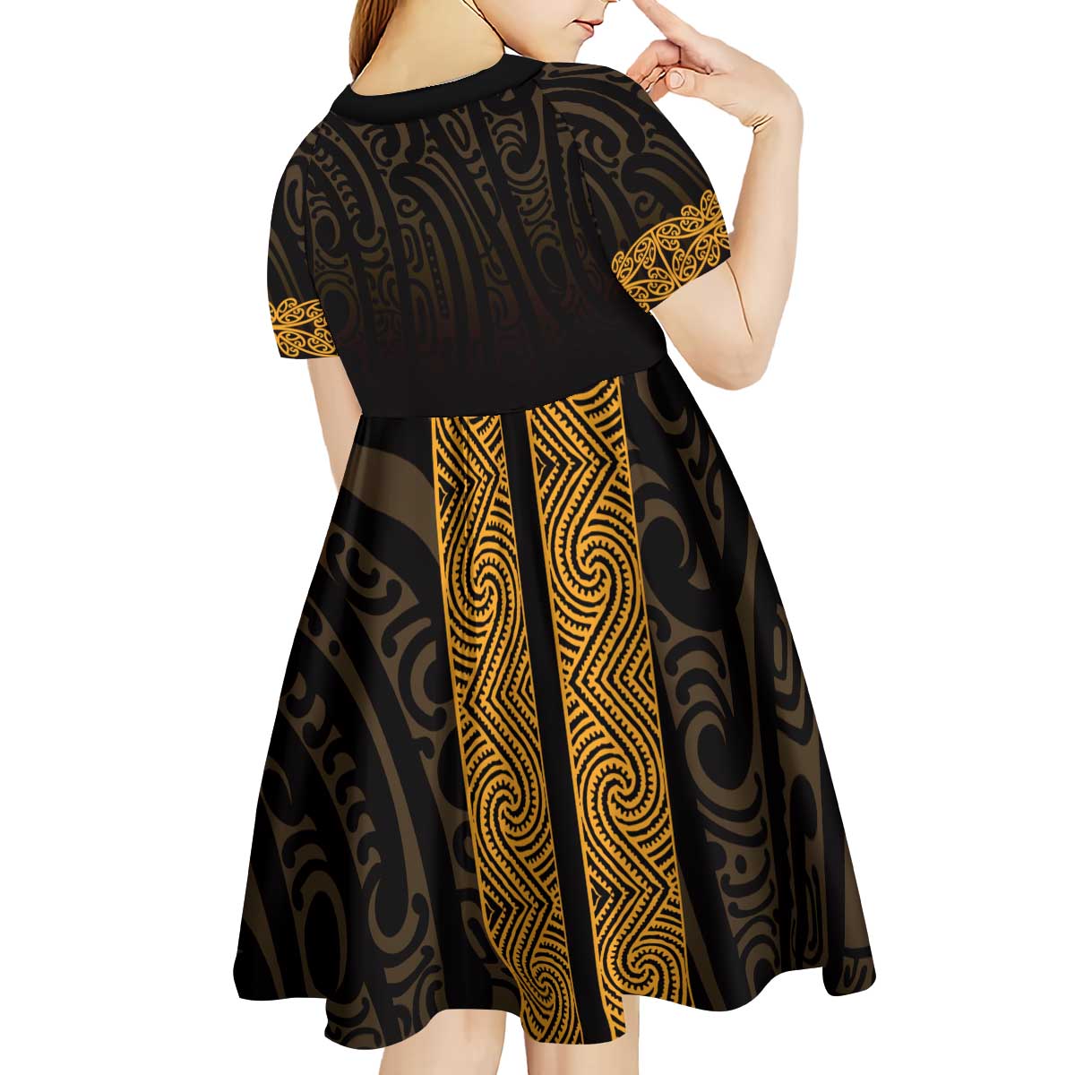 New Zealand Maori Kowhaiwhai Kid Short Sleeve Dress Karaka Maui and Mangopare