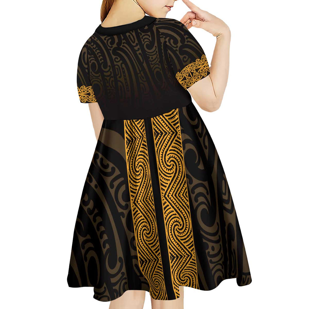 New Zealand Maori Kowhaiwhai Kid Short Sleeve Dress Karaka Maui and Mangopare