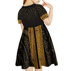 New Zealand Maori Kowhaiwhai Kid Short Sleeve Dress Karaka Maui and Mangopare