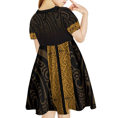 New Zealand Maori Kowhaiwhai Kid Short Sleeve Dress Karaka Maui and Mangopare