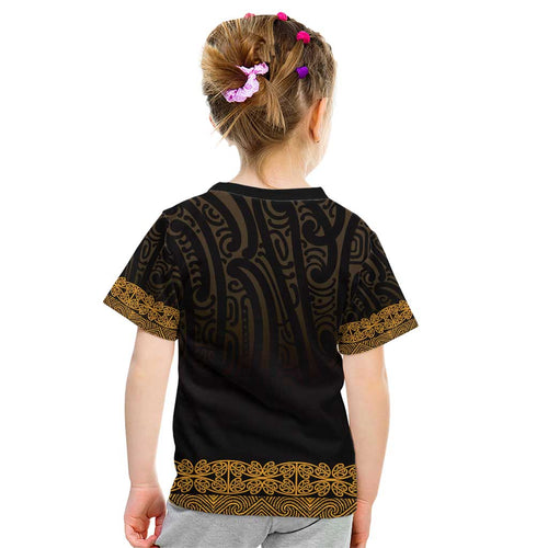 New Zealand Maori Kowhaiwhai Kid T Shirt Karaka Maui and Mangopare