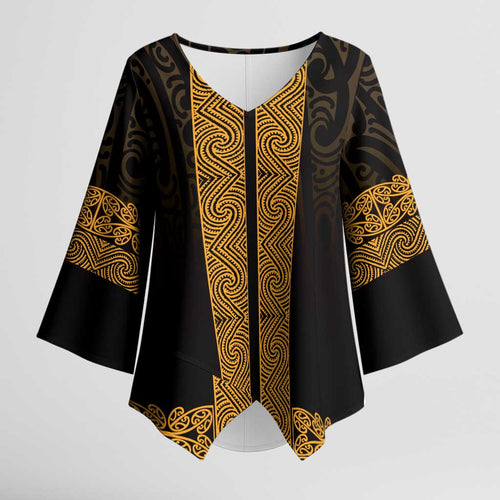 New Zealand Maori Kowhaiwhai Kimono Sleeve Blouse Karaka Maui and Mangopare - Aussie Hoodie