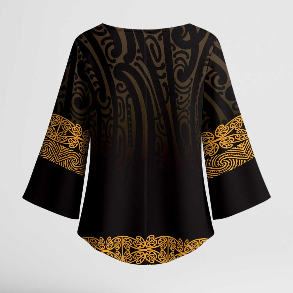 New Zealand Maori Kowhaiwhai Kimono Sleeve Blouse Karaka Maui and Mangopare - Aussie Hoodie