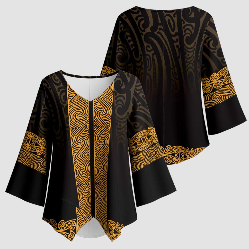 New Zealand Maori Kowhaiwhai Kimono Sleeve Blouse Karaka Maui and Mangopare - Aussie Hoodie