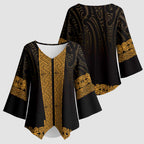 New Zealand Maori Kowhaiwhai Kimono Sleeve Blouse Karaka Maui and Mangopare - Aussie Hoodie